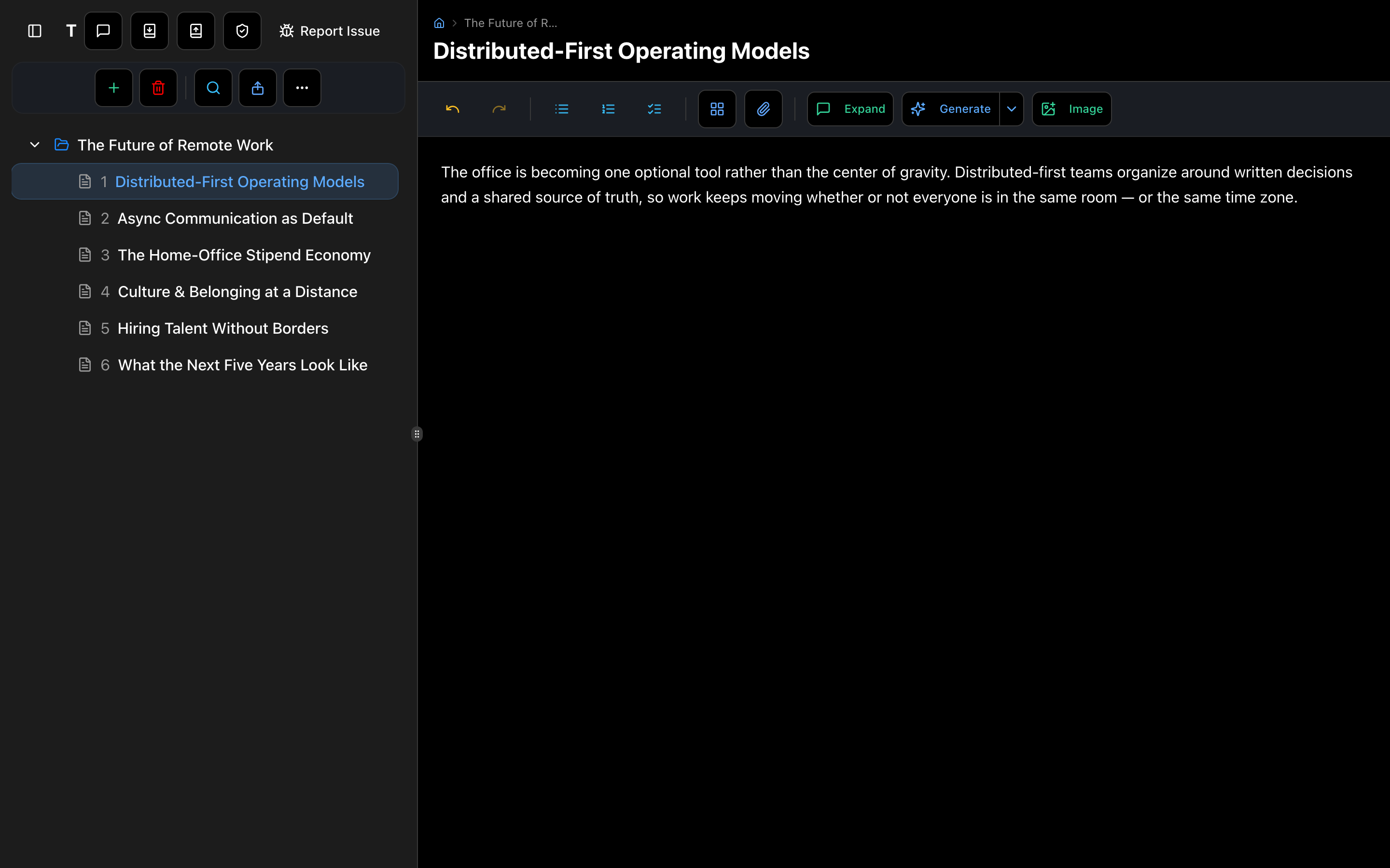 IdeaM workspace in dark mode